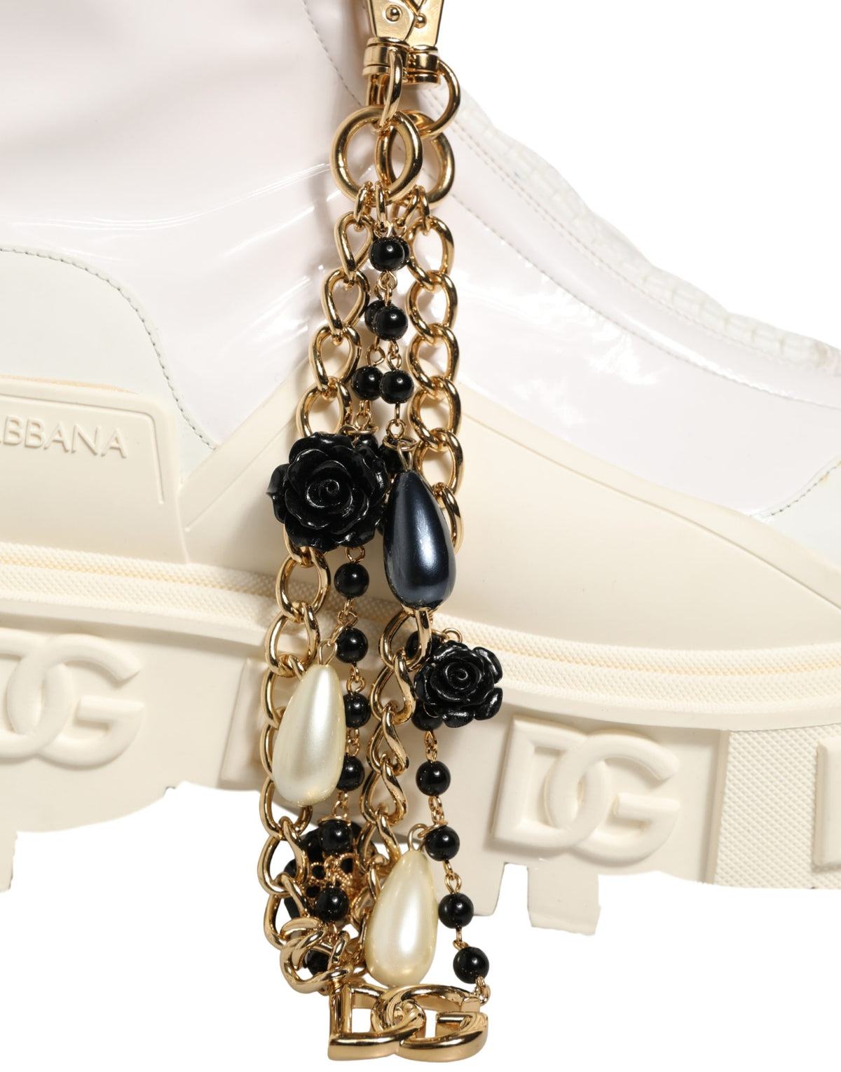 Dolce & Gabbana Women's Polyester Polyurethane Calf & Goat Leather Flat Ankle Biker Boots - White
