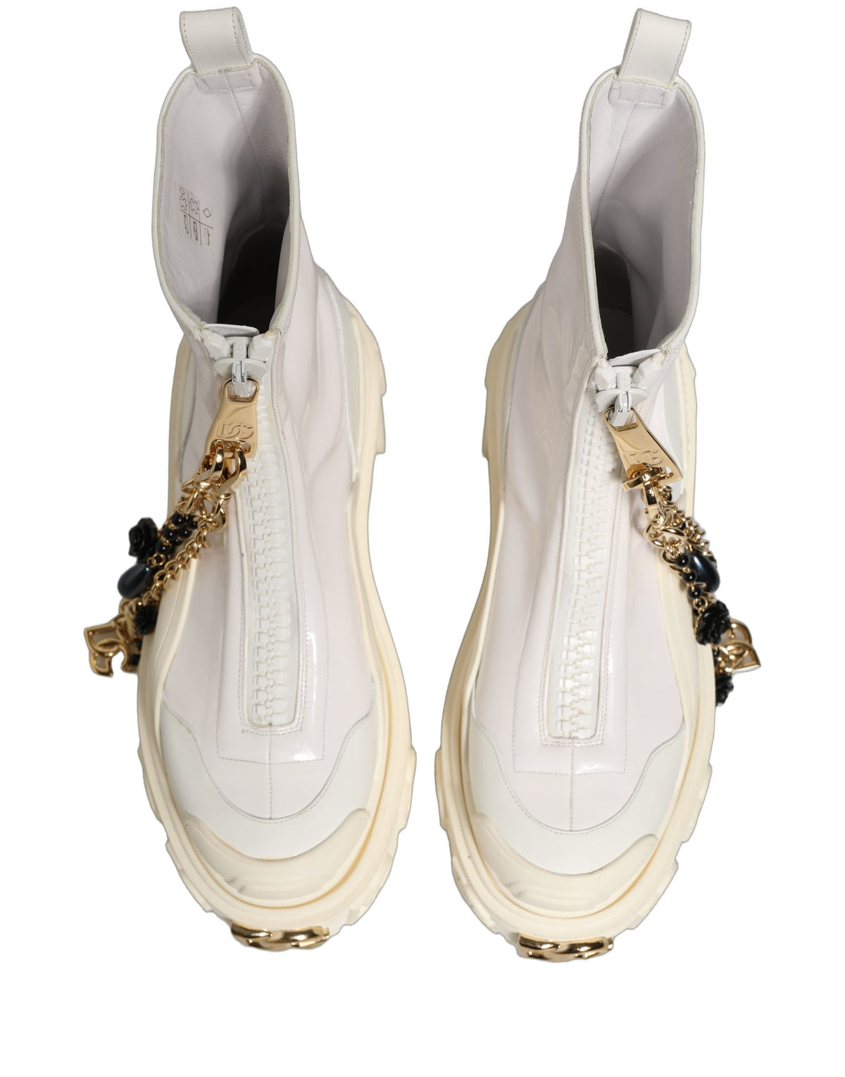 Dolce & Gabbana Women's Polyester Polyurethane Calf & Goat Leather Flat Ankle Biker Boots - White