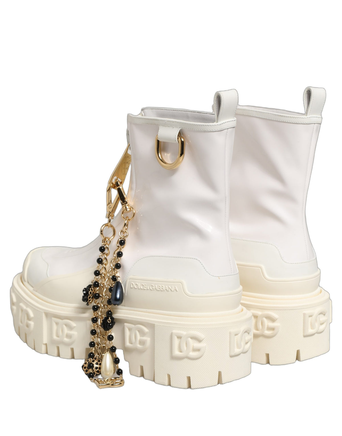 Dolce & Gabbana Women's Polyester Polyurethane Calf & Goat Leather Flat Ankle Biker Boots - White