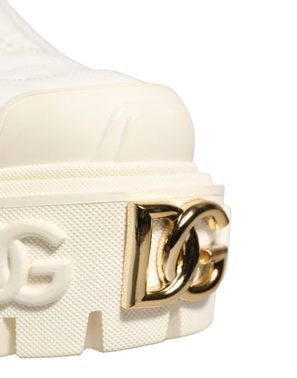 Dolce & Gabbana Women's Polyester Polyurethane Calf & Goat Leather Flat Ankle Biker Boots - White