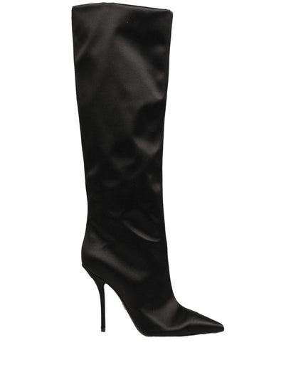 Dolce & Gabbana Women's Viscose Silk Satin Goat & Calf Leather High-Heel Stiletto High Knee-High Over-The-Knee Boots - Black