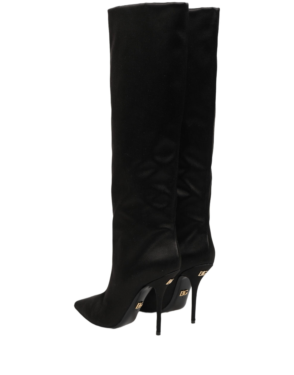 Dolce & Gabbana Women's Viscose Silk Satin Goat & Calf Leather High-Heel Stiletto High Knee-High Over-The-Knee Boots - Black