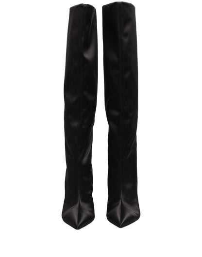 Dolce & Gabbana Women's Viscose Silk Satin Goat & Calf Leather High-Heel Stiletto High Knee-High Over-The-Knee Boots - Black