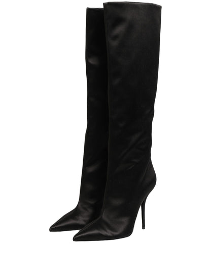 Dolce & Gabbana Women's Viscose Silk Satin Goat & Calf Leather High-Heel Stiletto High Knee-High Over-The-Knee Boots - Black