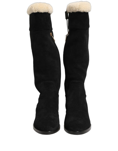 Dolce & Gabbana Suede Leather Knee High Boots Black