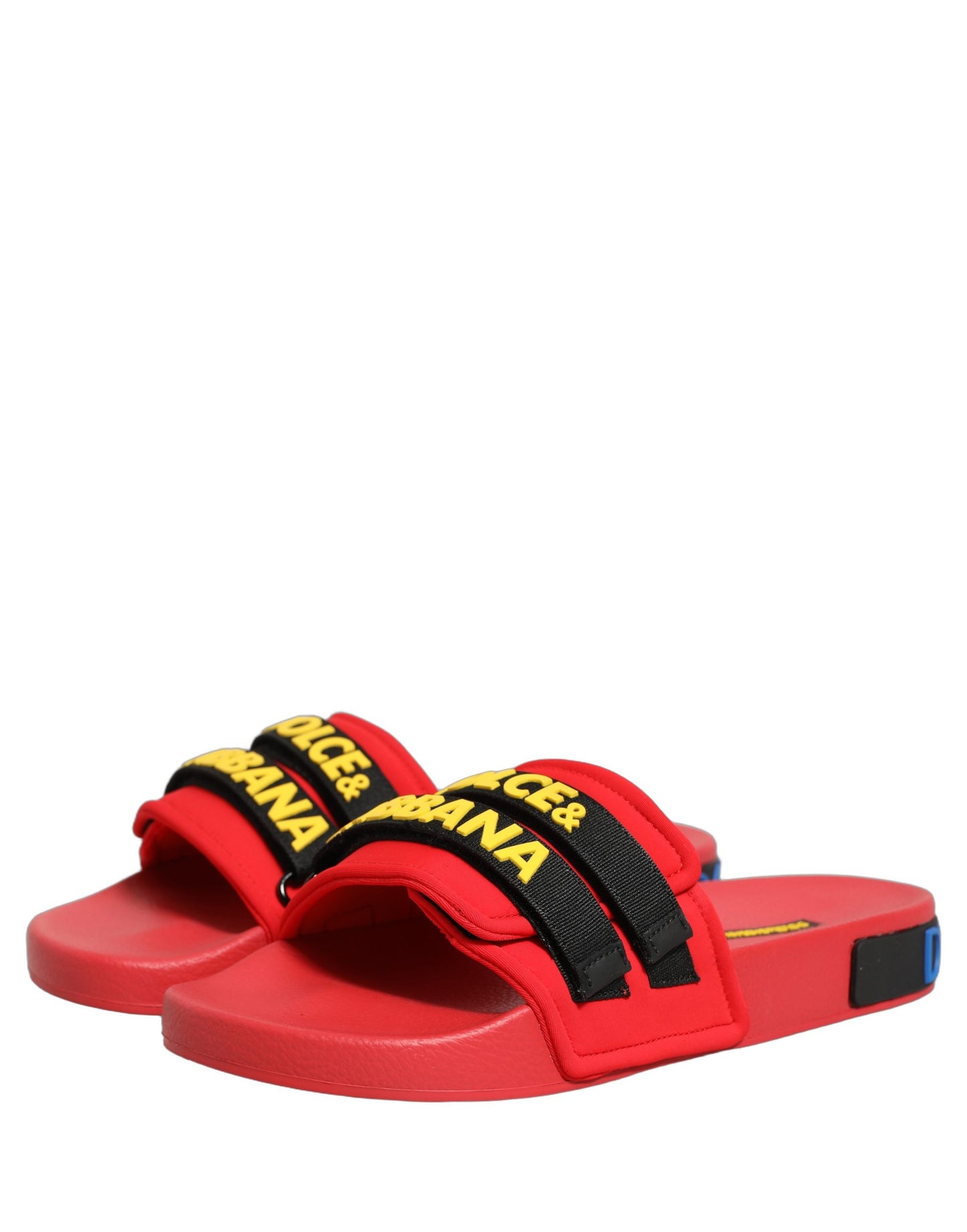 Dolce & Gabbana Red Neoprene Slides Flats Beachwear Shoes