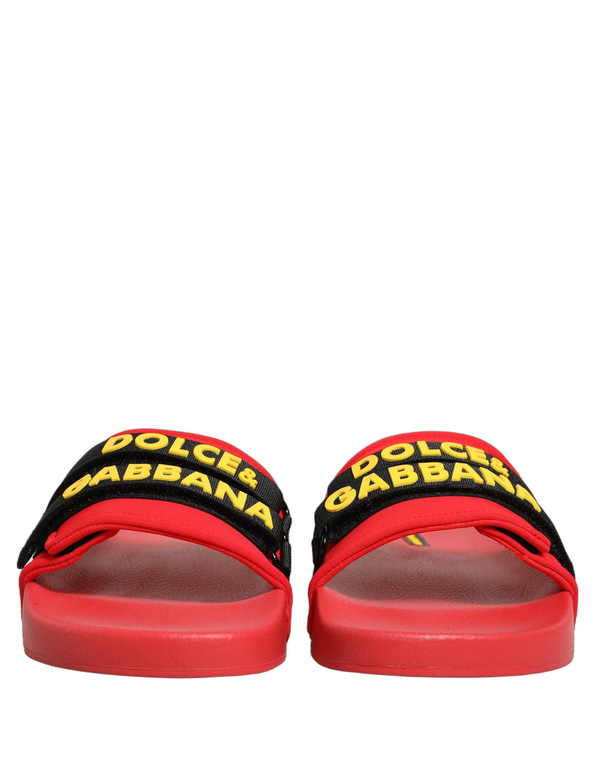 Dolce & Gabbana Women's Neoprene Nylon Polyester & Calf Leather Sliders Flat Shoes - Black Red Yellow