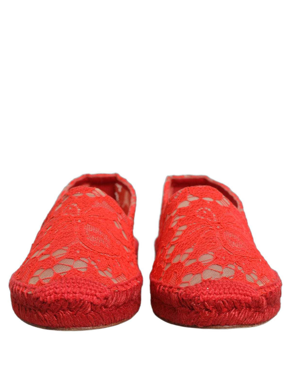 Dolce & Gabbana Women's Cotton Silk Nylon & Goat Leather Espadrilles Loafers Flat Shoes - Red