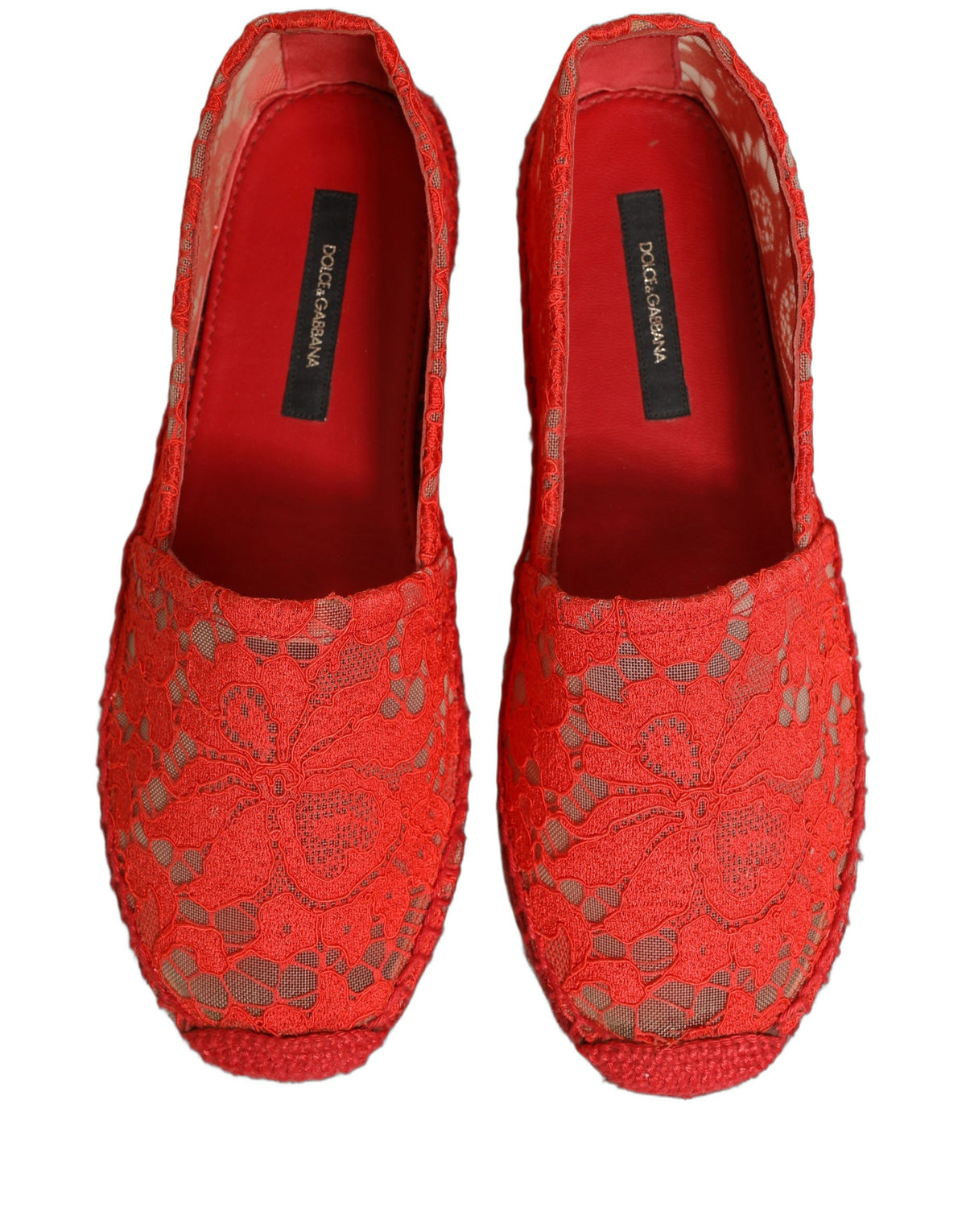 Dolce & Gabbana Women's Cotton Silk Nylon & Goat Leather Espadrilles Loafers Flat Shoes - Red