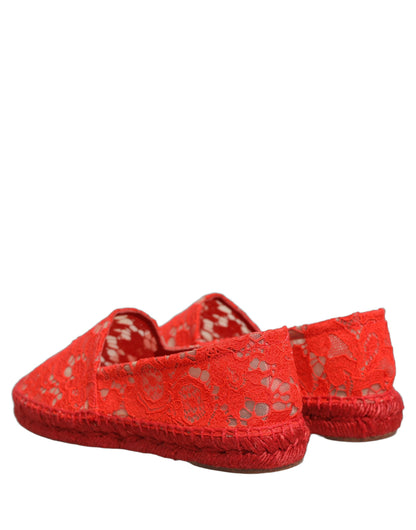Dolce & Gabbana Women's Cotton Silk Nylon & Goat Leather Espadrilles Loafers Flat Shoes - Red