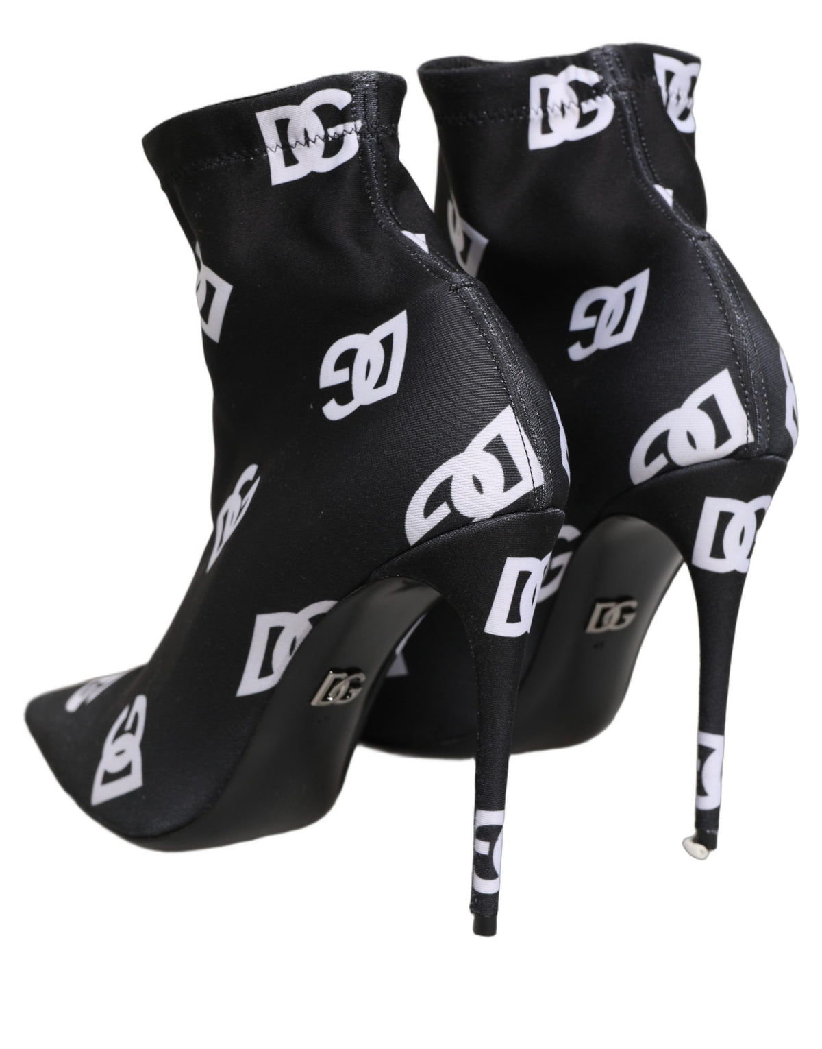 Dolce & Gabbana Women's Polyester & Goat Leather High-Heel Ankle Short Boots - Black White Monogram