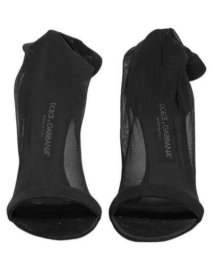 Dolce & Gabbana Black Nylon Mesh Sock Style Boots Shoes