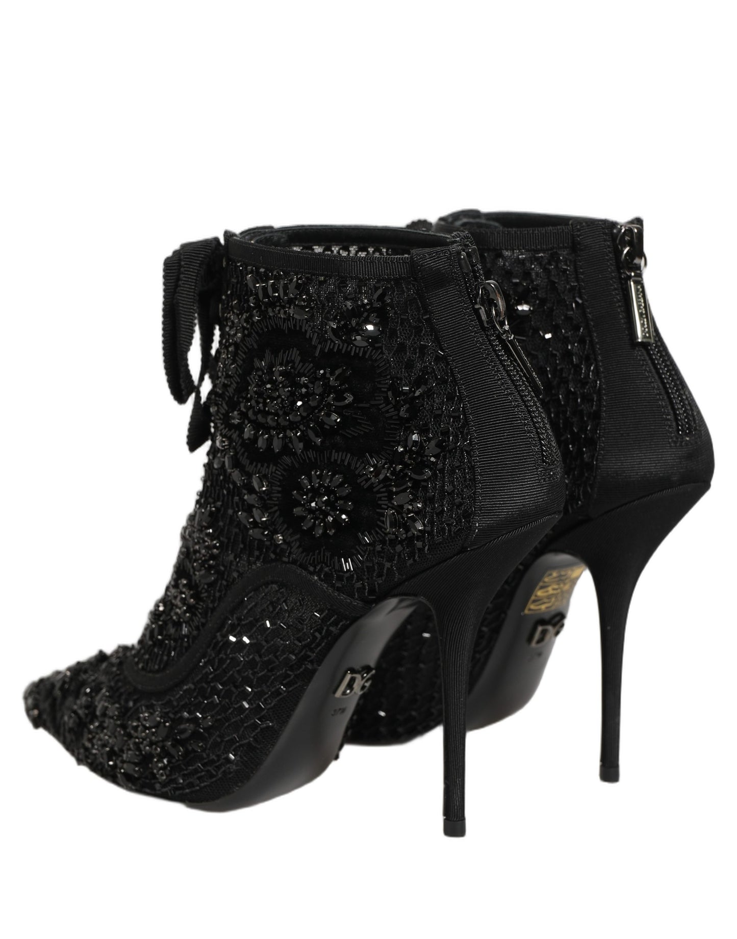 Dolce & Gabbana Black Embellished Mesh Ankle Boots Shoes