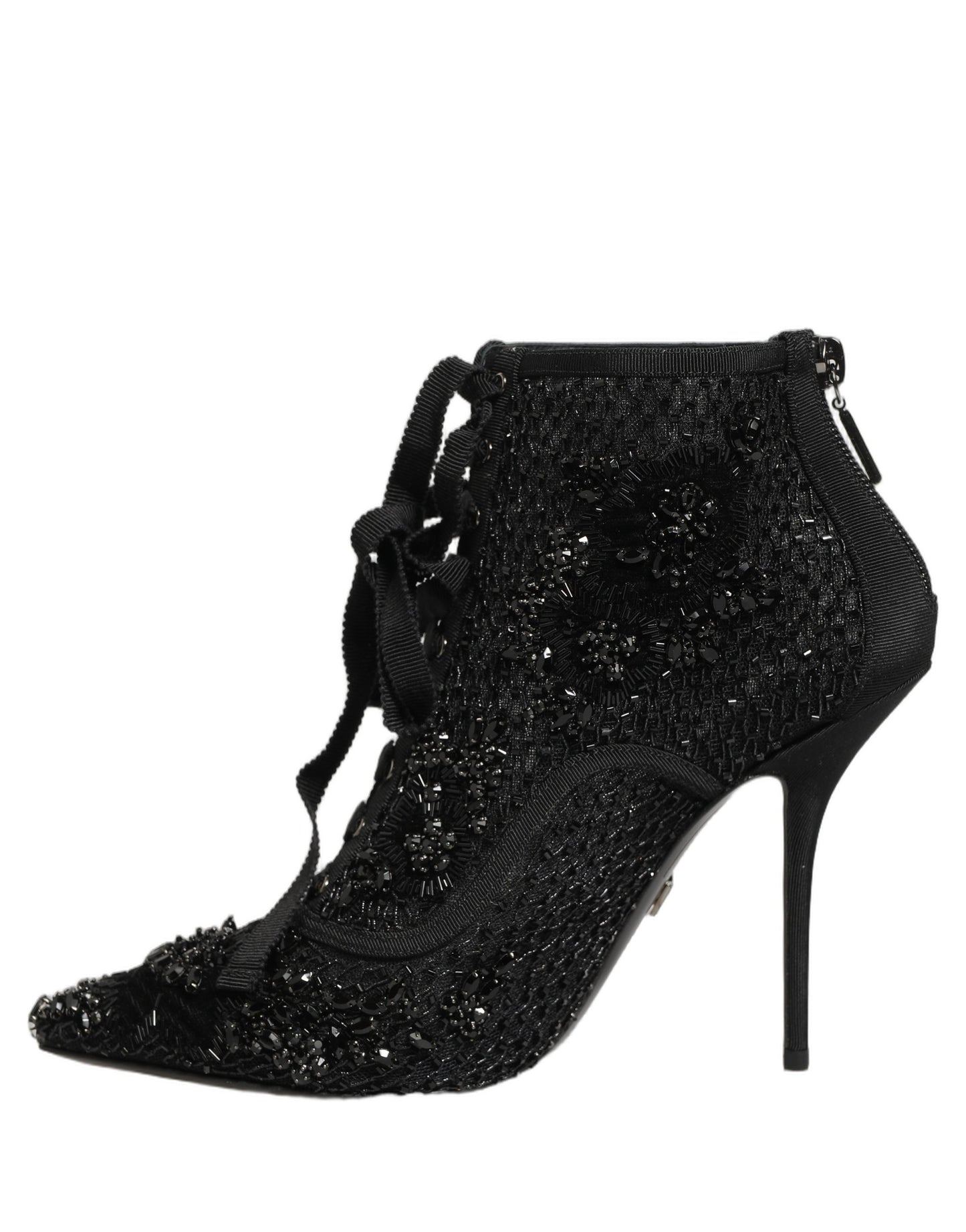 Dolce & Gabbana Black Embellished Mesh Ankle Boots Shoes