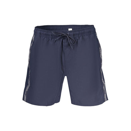 Swim Shorts by Calvin Klein for men in stretch polyester blue presents a beach chic silhouette from the Waves Men's Stretch Polyester Swim Shorts collection, showcasing a beach chic cut for a refined poolside look.
