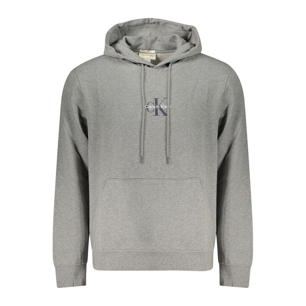 Hooded Sweatshirt Hoodie by Calvin Klein for men in cotton gray & print features an dramatic silhouette, showcasing a sophisticated hooded neckline and dramatic for a refined, modern aesthetic.