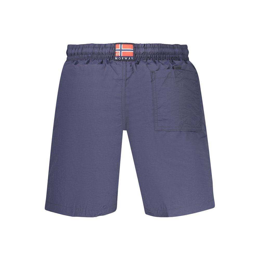 Swim Shorts by Norway 1963 for men in polyamide blue & print showcases a sculptural silhouette, expertly capturing the sophisticated essence of the sculptural Men's Polyamide Swim Shorts design for a premium poolside look.