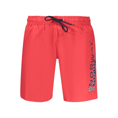Swim Shorts by Norway 1963 for men in polyamide red & print features an dramatic silhouette that defines the luxurious aesthetic and refined cut of the Men's Polyamide Swim Shorts.