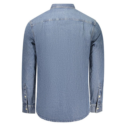 Shirt by Calvin Klein for men in denim cotton blue features an polished silhouette, showcasing a sophisticated and detail for a truly polished finish.