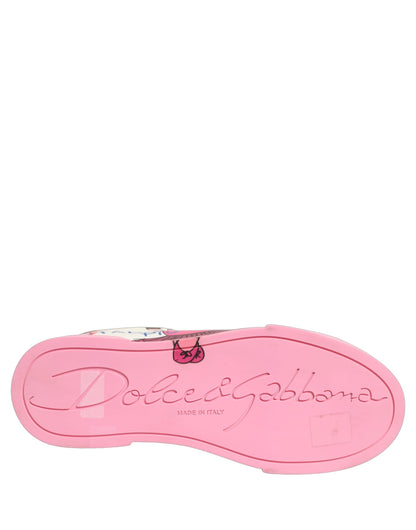 Dolce & Gabbana White Pink Portofino Royal Pig Sneakers Shoes