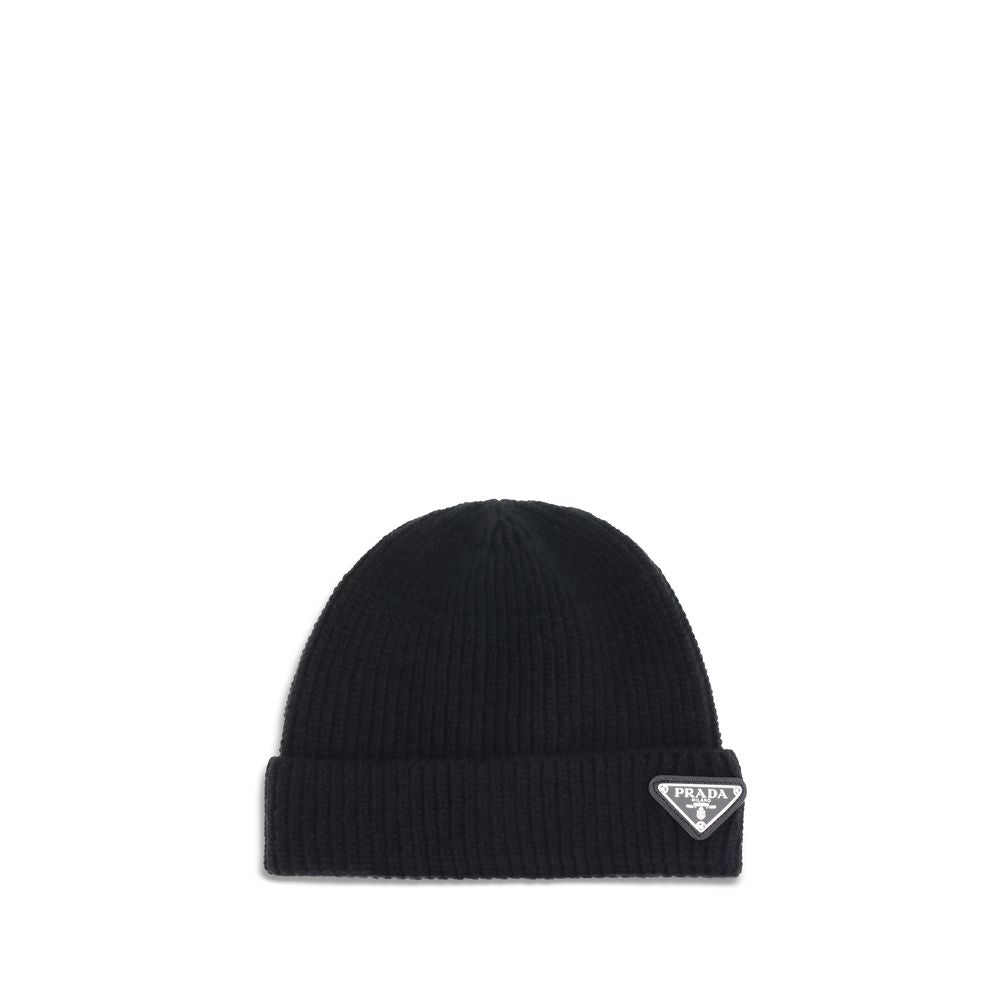 Beanie Hat by Prada for men in nylon wool & capra leather black presents a urban-chic silhouette, showcasing the urban-chic craftsmanship of this Nylon Wool & Capra Leather Beanie Hat.