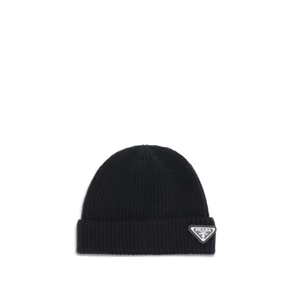 Beanie Hat by Prada for men in nylon wool & capra leather black presents a urban-chic silhouette, showcasing the urban-chic craftsmanship of this Nylon Wool & Capra Leather Beanie Hat.