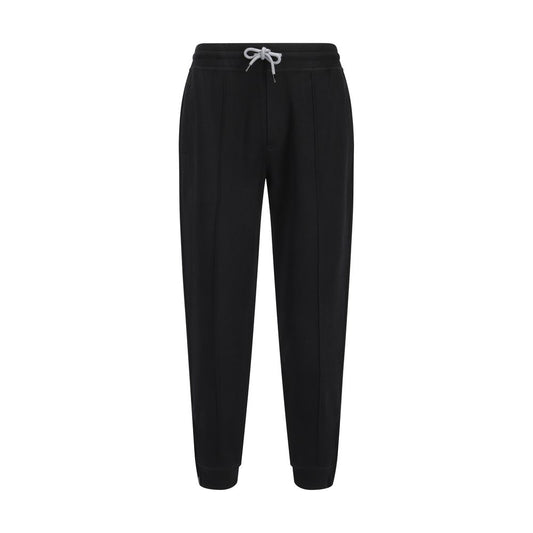 Jogger Sweatpants by Brunello Cucinelli for men in polyamide silk cotton & capra leather black features an dynamic relaxed-fit & regular-fit with long, , and functional seamless for an dynamic silhouette.
