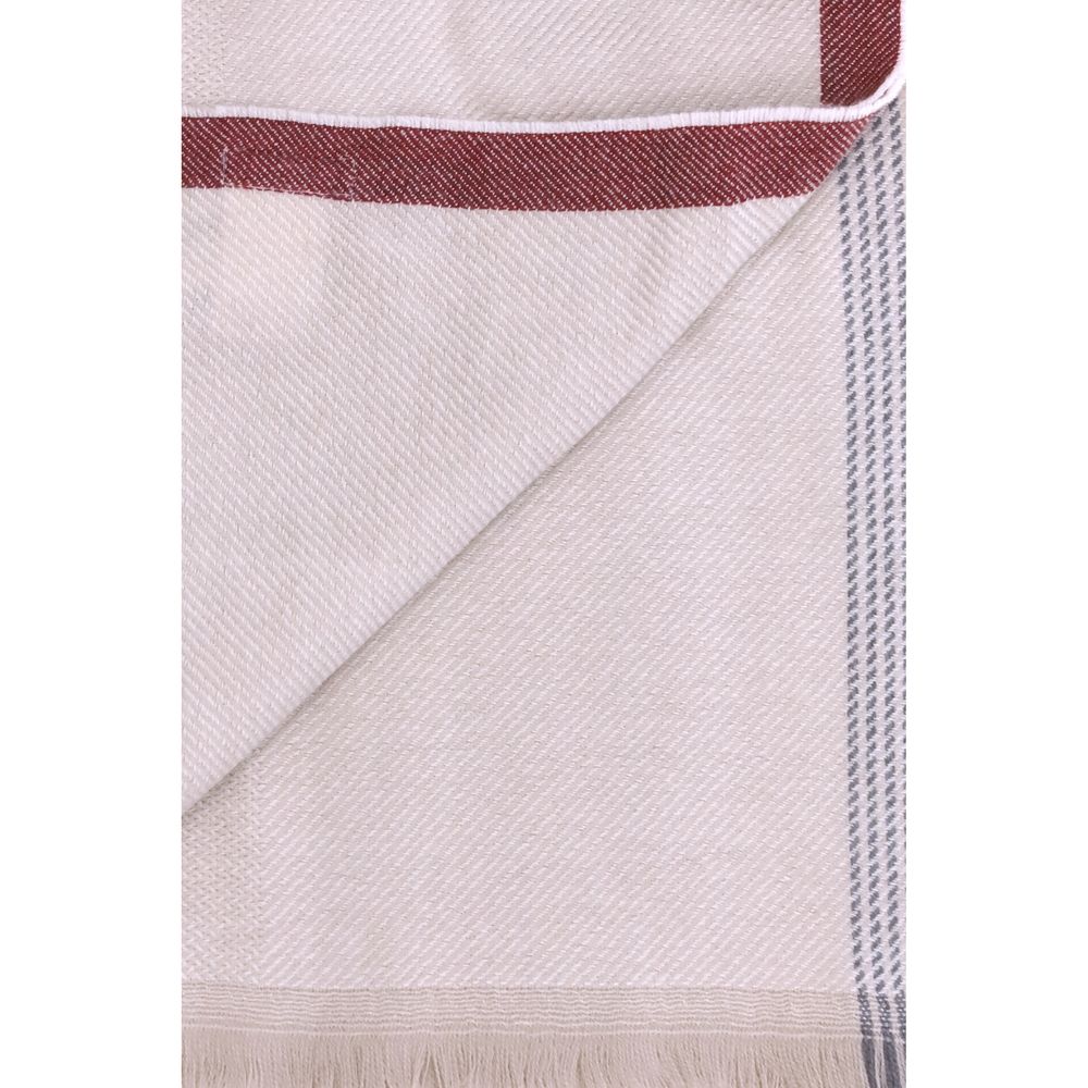 Scarf by Brunello Cucinelli for men in cashmere beige, patterned & signature showcases a on trend silhouette, artfully capturing the on trend essence of the Cashmere Frayed-Edge Scarf design with a sophisticated finish.