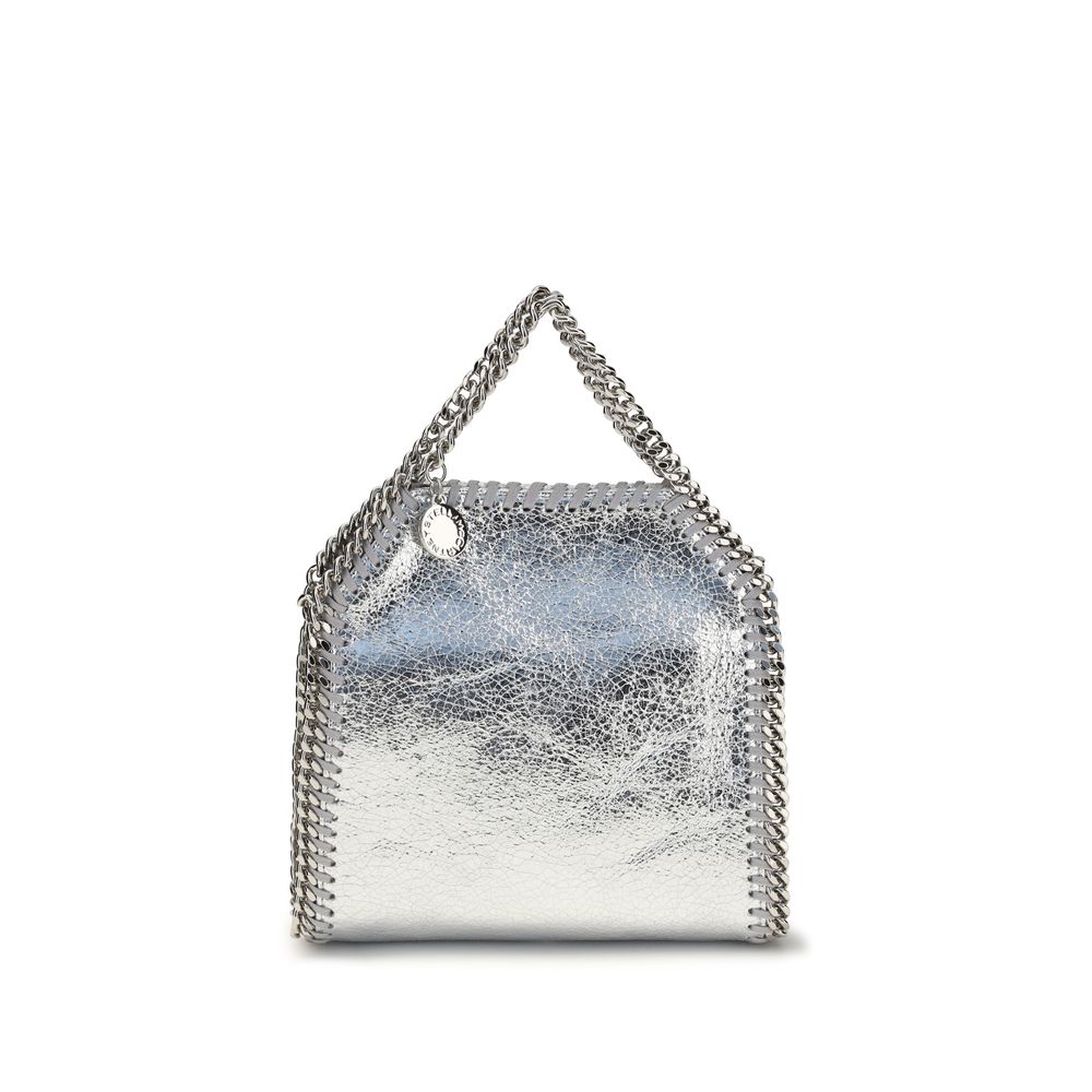 Compact Shoulder Bag by Stella McCartney for women in polyester leather silver & signature features an effortlessly chic silhouette with a secure snap & magnetic, ample , and versatile shoulder-strap & handle for effortlessly chic everyday luxury.