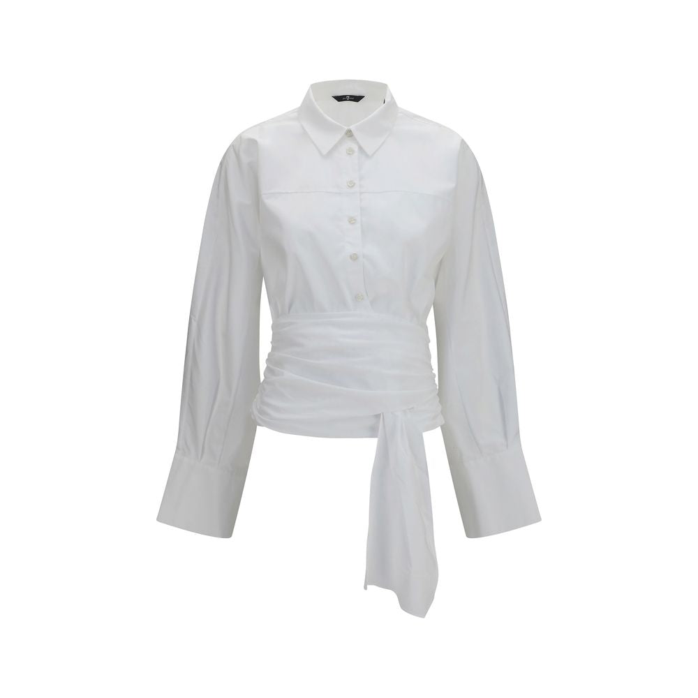 Dress Shirt by 7FOR for women in cotton white, featuring a nuanced long-sleeve and nuanced for a sophisticated finish.
