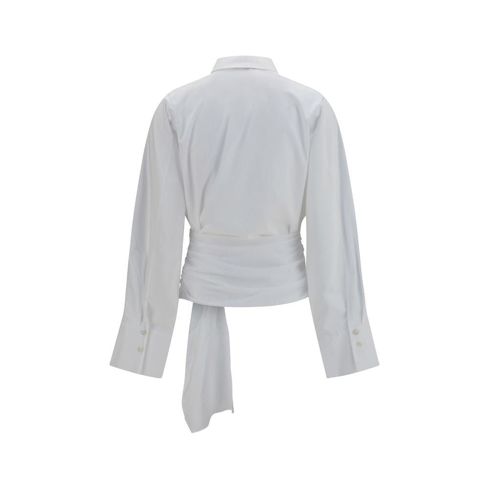 Dress Shirt by 7FOR for women in cotton white showcases a sharp silhouette, elegantly detailed with a sharp and sharp .