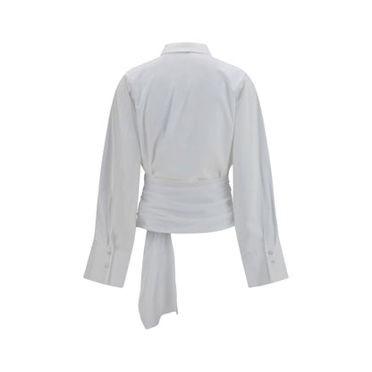 Dress Shirt by 7FOR for women in cotton white showcases a sharp silhouette, elegantly detailed with a sharp and sharp .
