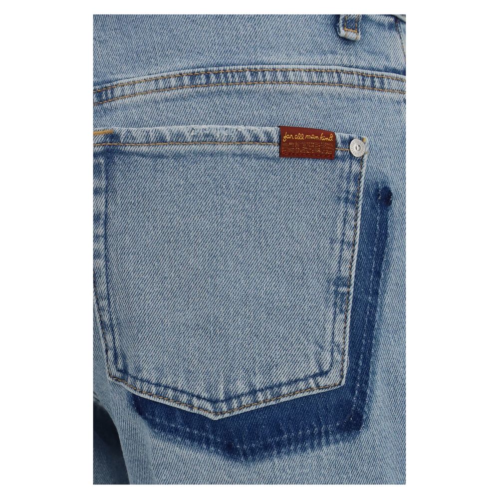 Jeans by 7FOR for women in stretch denim cotton blue & patterned presents a tailored silhouette, showcasing a tailored straight-leg & regular-fit and long cut with a refined for a truly tailored aesthetic.