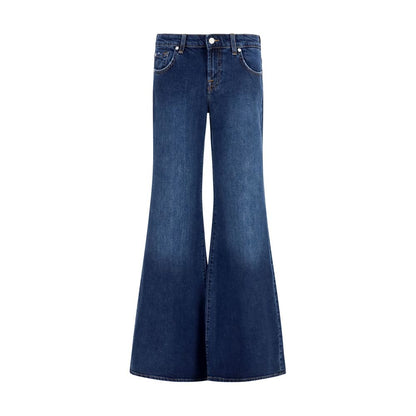 Jeans by 7FOR for women in stretch denim cotton blue, indigo & signature features a refined silhouette with a refined flared & slim, defined by a low rise and a refined long for a refined finish.