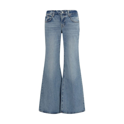 Jeans by 7FOR for women in stretch denim cotton blue features an sartorial flared, relaxed-fit, wide & slim and long with a low rise cut for a sartorial finish.