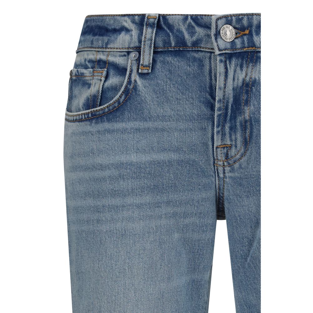 Jeans by 7FOR for women in stretch denim cotton blue features a refined silhouette with a refined flared, relaxed-fit, wide & slim, defined by a low rise and a refined long for a refined finish.