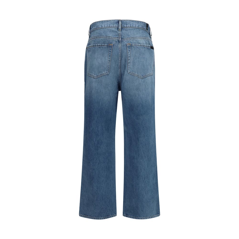 Jeans by 7FOR for men in denim cotton blue & sand features an sartorial straight, relaxed-fit, regular-fit & wide and long with a cut for a sartorial finish.