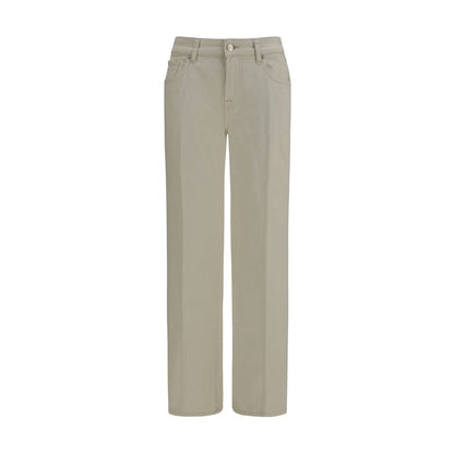 Jeans by 7FOR for women in stretch denim cotton beige features an sartorial straight-leg & regular-fit and long with a cut for a sartorial finish.