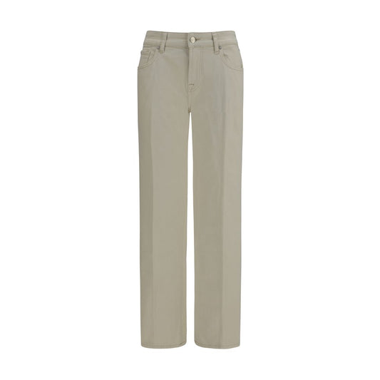 Jeans by 7FOR for women in stretch denim cotton beige features an sartorial straight-leg & regular-fit and long with a cut for a sartorial finish.