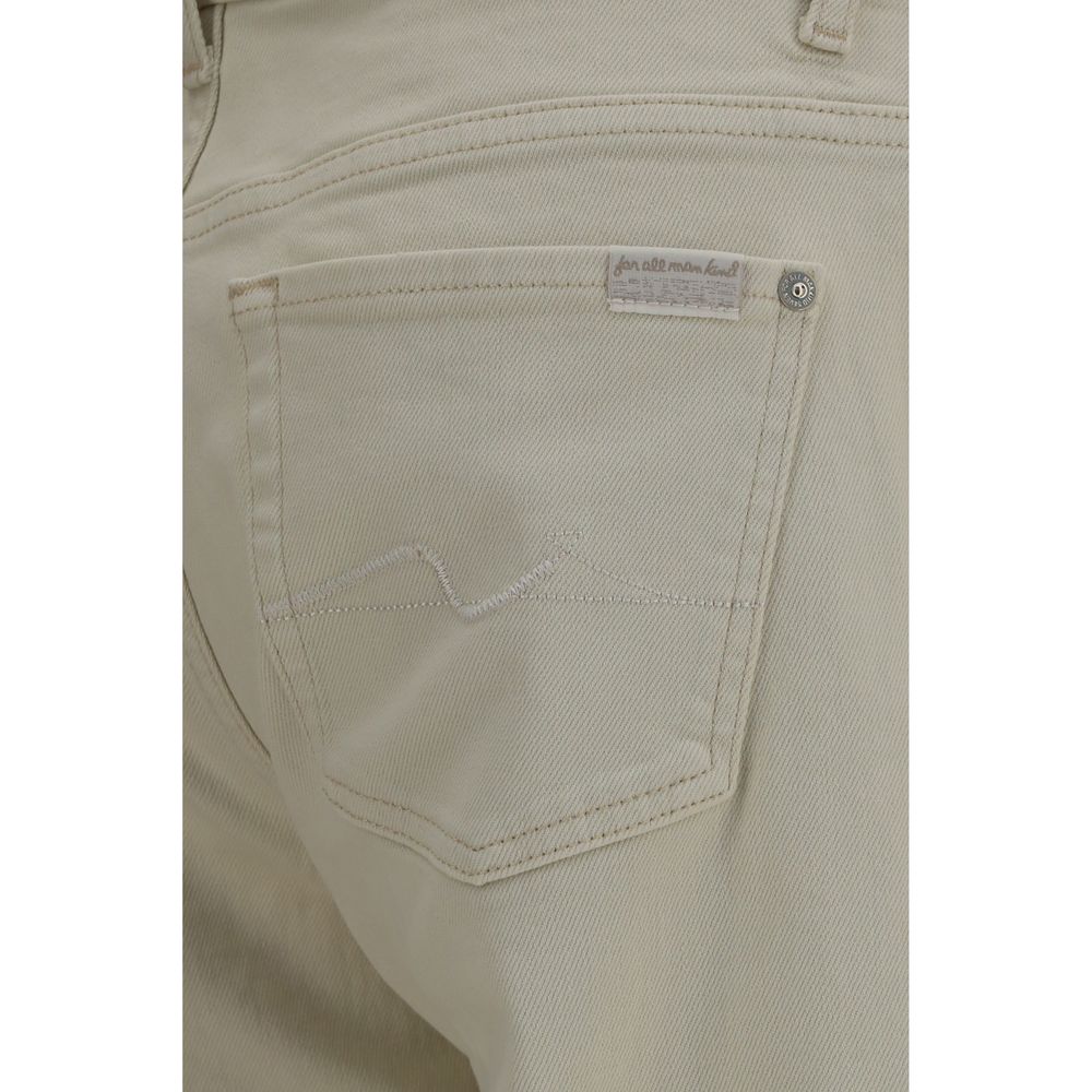 Jeans by 7FOR for women in stretch denim cotton beige presents a tailored silhouette, showcasing a tailored straight-leg & regular-fit and long cut with a refined for a truly tailored aesthetic.