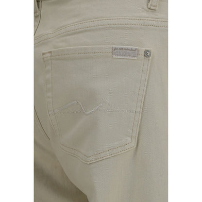 Jeans by 7FOR for women in stretch denim cotton beige presents a tailored silhouette, showcasing a tailored straight-leg & regular-fit and long cut with a refined for a truly tailored aesthetic.