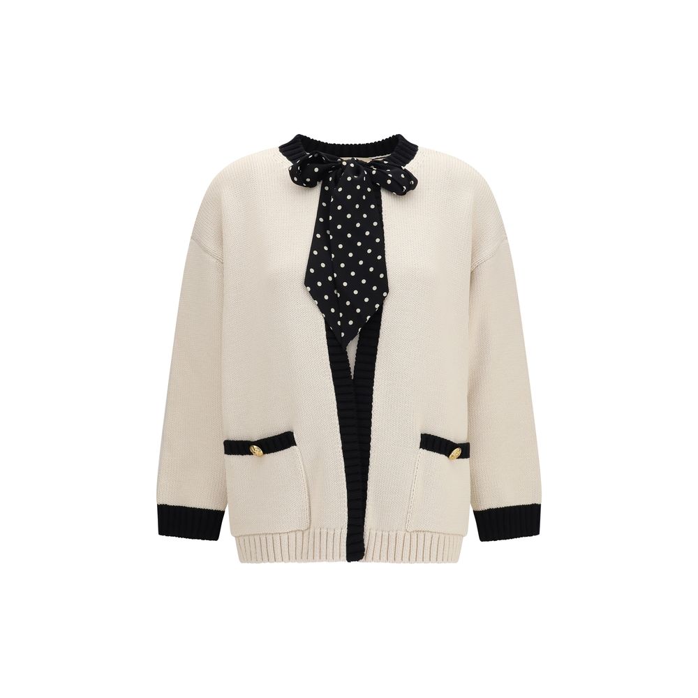 Cardigan by Valentino Garavani for women in cotton polyester beige & gold features a nuanced silhouette with a refined and nuanced detailing for a sophisticated look.