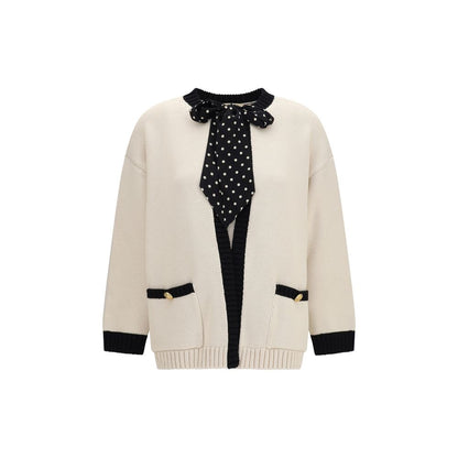 Cardigan by Valentino Garavani for women in cotton polyester beige & gold features a nuanced silhouette with a refined and nuanced detailing for a sophisticated look.