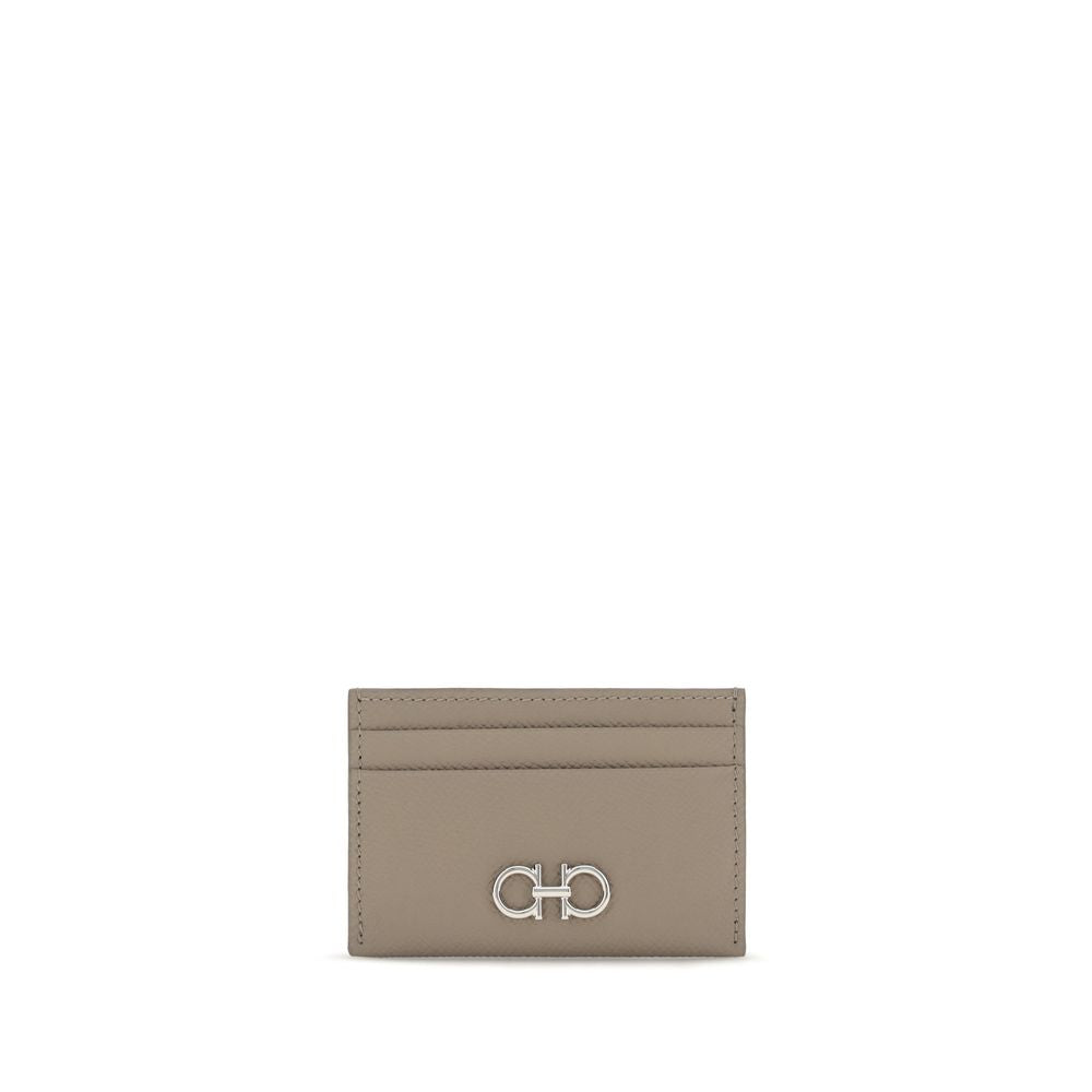 Cardholder Wallet by Ferragamo for women in bos taurus calf nubuck leather beige & palladium features a sleek silhouette, showcasing the sleek Gancini Bos Taurus Calf Nubuck Leather Cardholder Wallet design with sophisticated card-organization compact-design for a premium look.