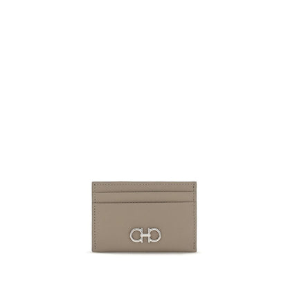 Cardholder Wallet by Ferragamo for women in bos taurus calf nubuck leather beige & palladium features a sleek silhouette, showcasing the sleek Gancini Bos Taurus Calf Nubuck Leather Cardholder Wallet design with sophisticated card-organization compact-design for a premium look.