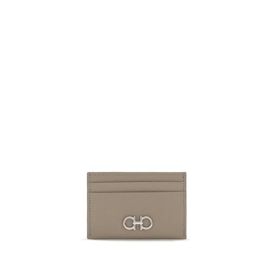 Cardholder Wallet by Ferragamo for women in bos taurus calf nubuck leather beige & palladium features a sleek silhouette, showcasing the sleek Gancini Bos Taurus Calf Nubuck Leather Cardholder Wallet design with sophisticated card-organization compact-design for a premium look.