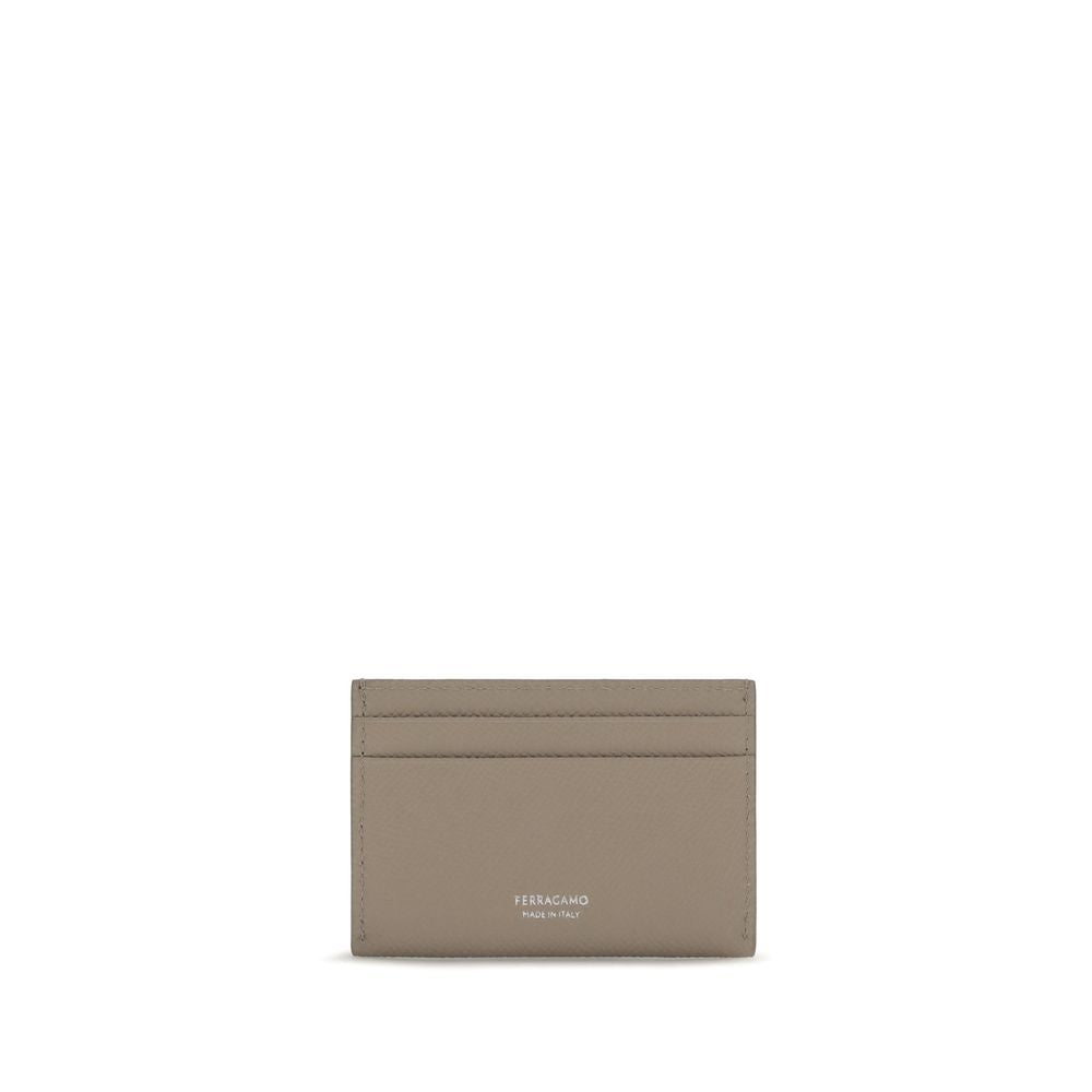 Cardholder Wallet by Ferragamo for women in bos taurus calf nubuck leather beige & palladium presents a refined silhouette, artfully capturing the essence of the Gancini Bos Taurus Calf Nubuck Leather Cardholder Wallet design with sophisticated card-organization compact-design for a refined look.