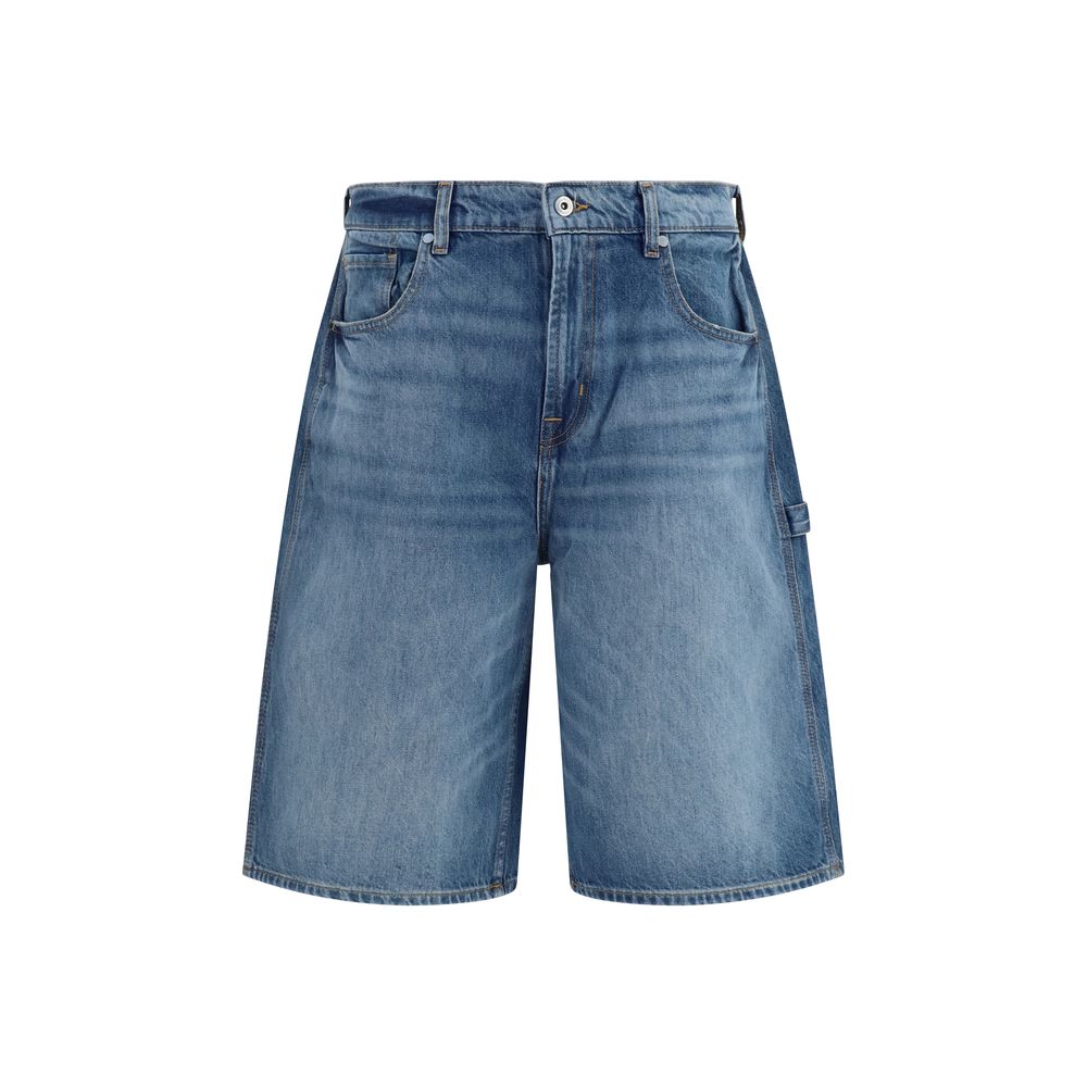 Denim Shorts by 7FOR for men in denim cotton blue presents a utilitarian silhouette, showcasing a utilitarian relaxed-fit, wide & oversized with a short and .