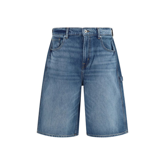 Denim Shorts by 7FOR for men in denim cotton blue presents a utilitarian silhouette, showcasing a utilitarian relaxed-fit, wide & oversized with a short and .