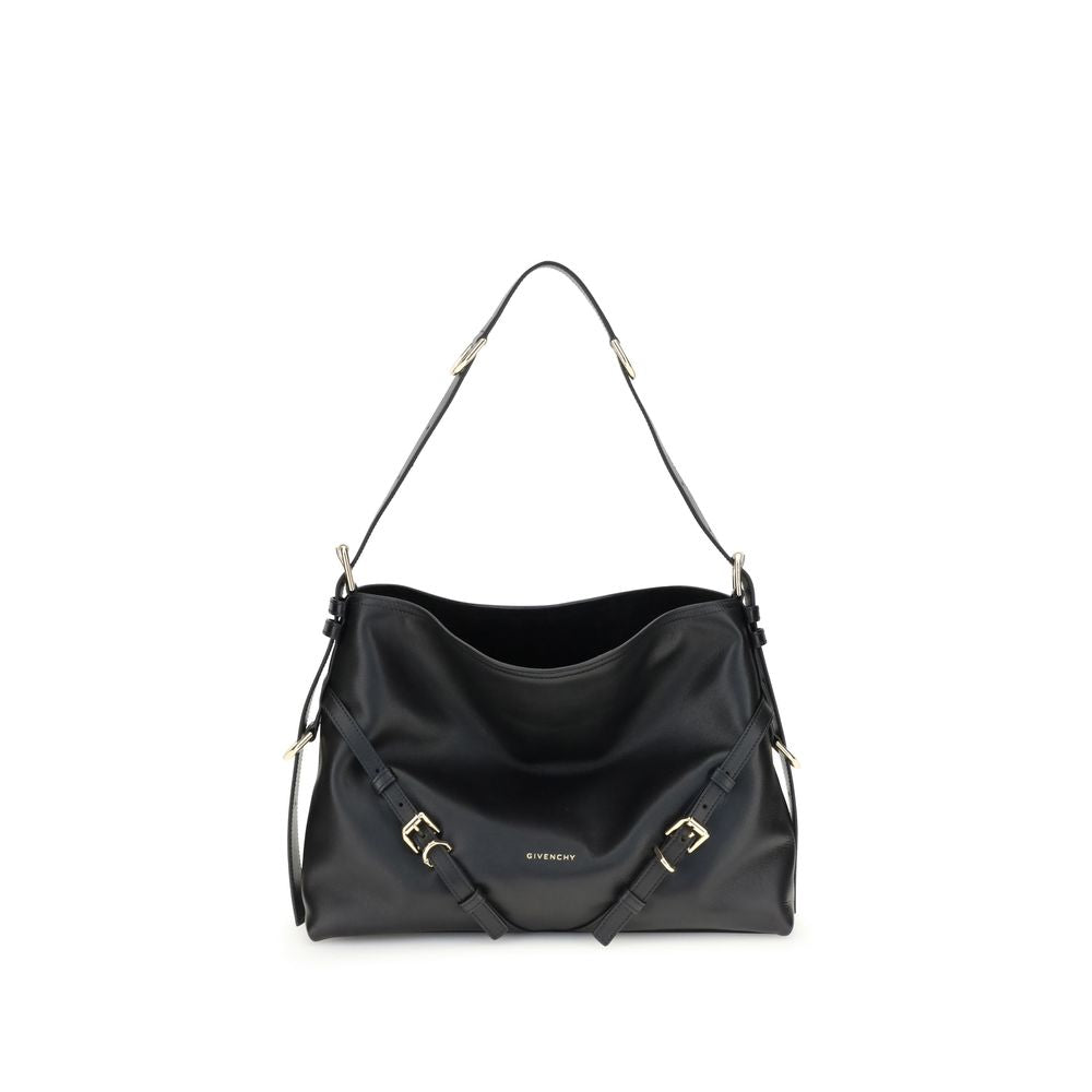 Medium 2-in-1 Shoulder & Crossbody Handbag by Givenchy for women in bos taurus calf leather black, gold & signature features an refined silhouette, showcasing a secure , ample , and versatile crossbody-strap, shoulder-strap, adjustable-strap & handle for a sophisticated refined aesthetic.